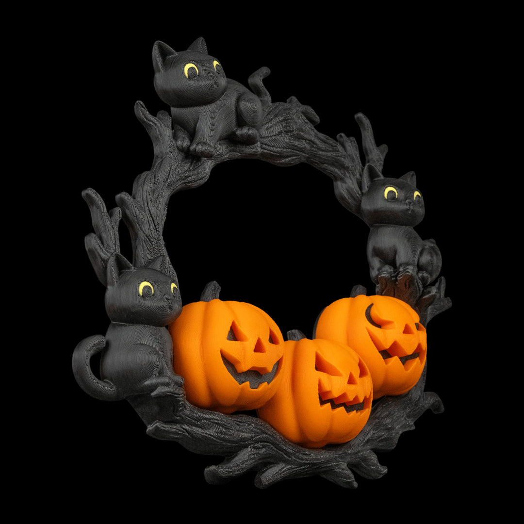 Halloween Cat & Pumpkin Wreath