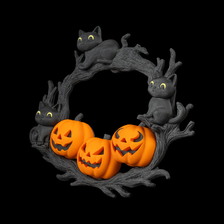 Halloween Cat & Pumpkin Wreath