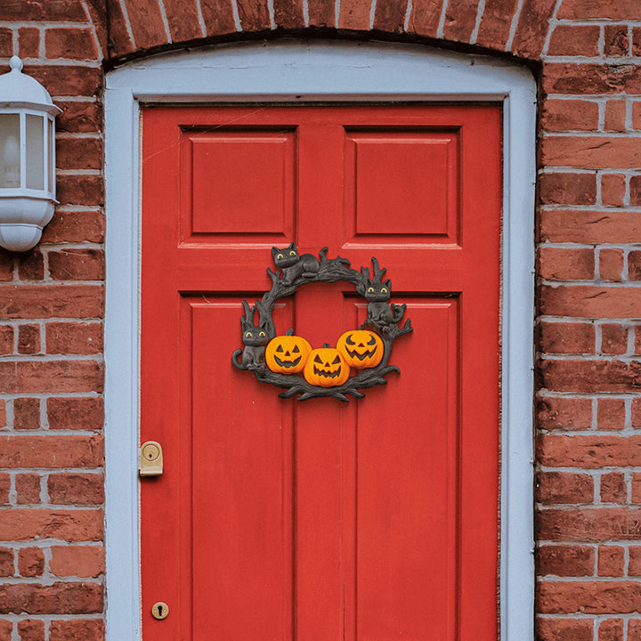 Halloween Cat & Pumpkin Wreath