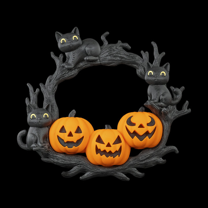Halloween Cat & Pumpkin Wreath